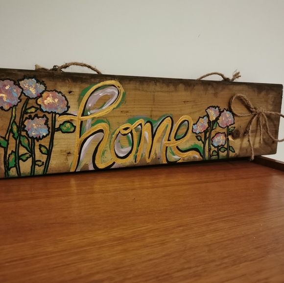Handcrafted Home Wood Sign Painting flowers Gold - Picture 8 of 8